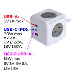 Power Cube Extended Trio USB (2A+1C)